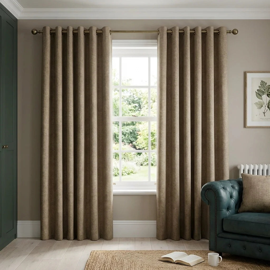 Amberley Earth Chenille Thermal Eyelet Curtains Heavyweight