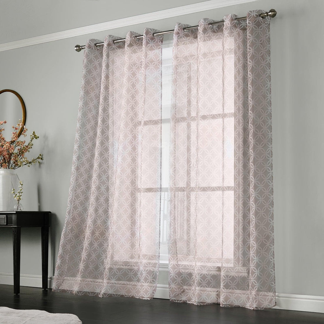 Harper Geometric Latte Eyelet Voile Curtains