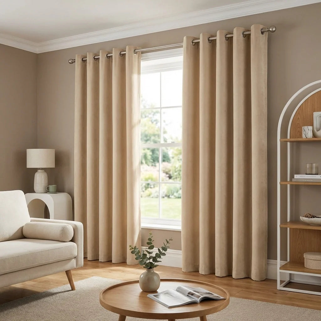 Hampton Cream Velvet Thermal Blackout Eyelet Curtains