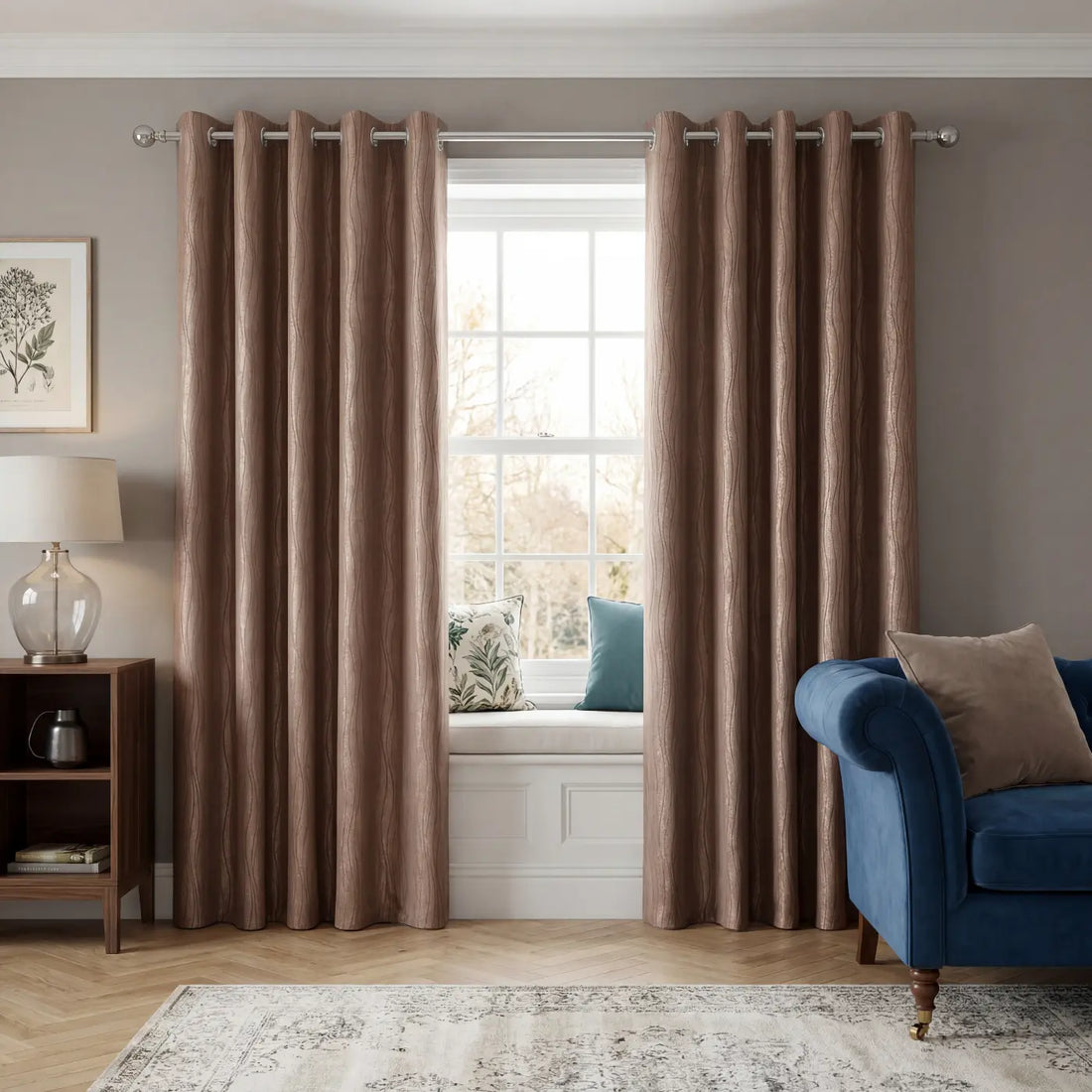 Goodwood Bronze Thermal Blackout Eyelet Curtains Embossed