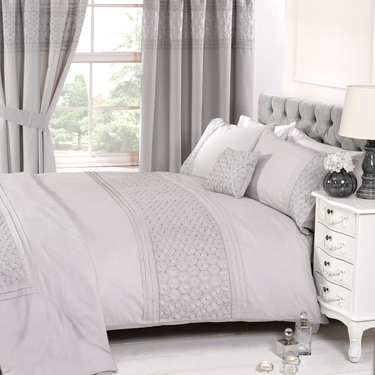 Everdean Duvet Cover Set Grey