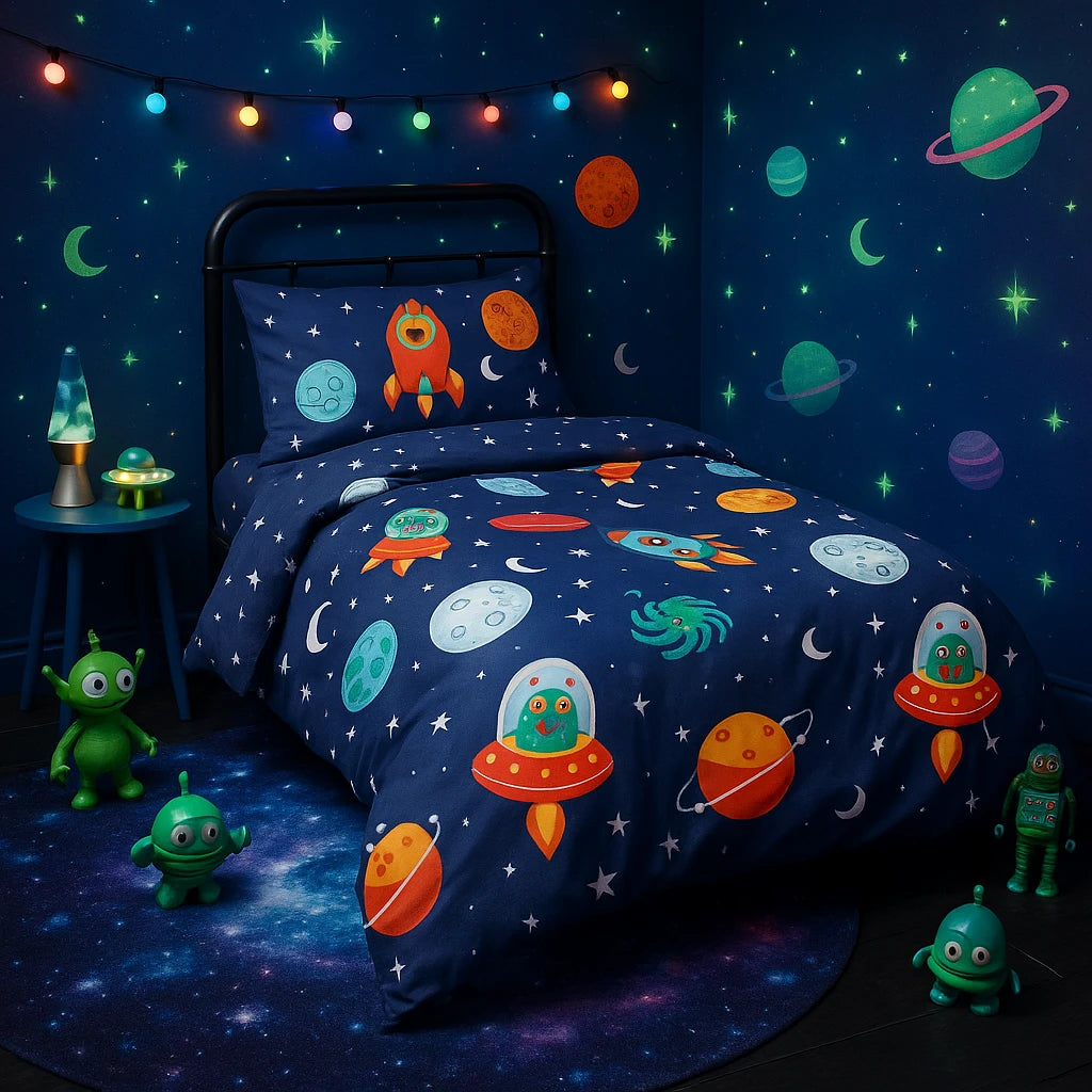 Space Aliens Glow in the Dark Polycotton Duvet Cover Set