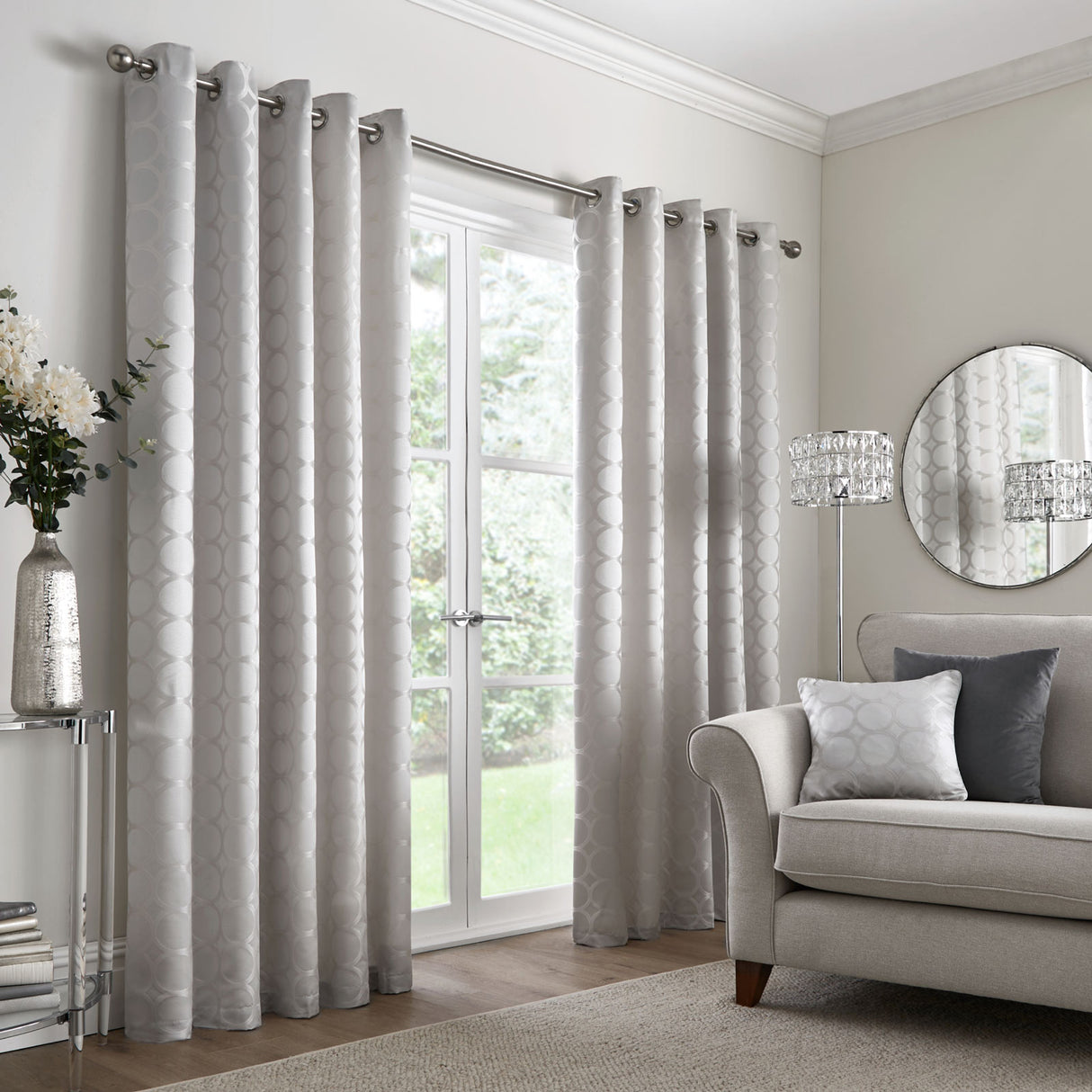 Cassina Jacquard Eyelet Curtains Silver by Curtina