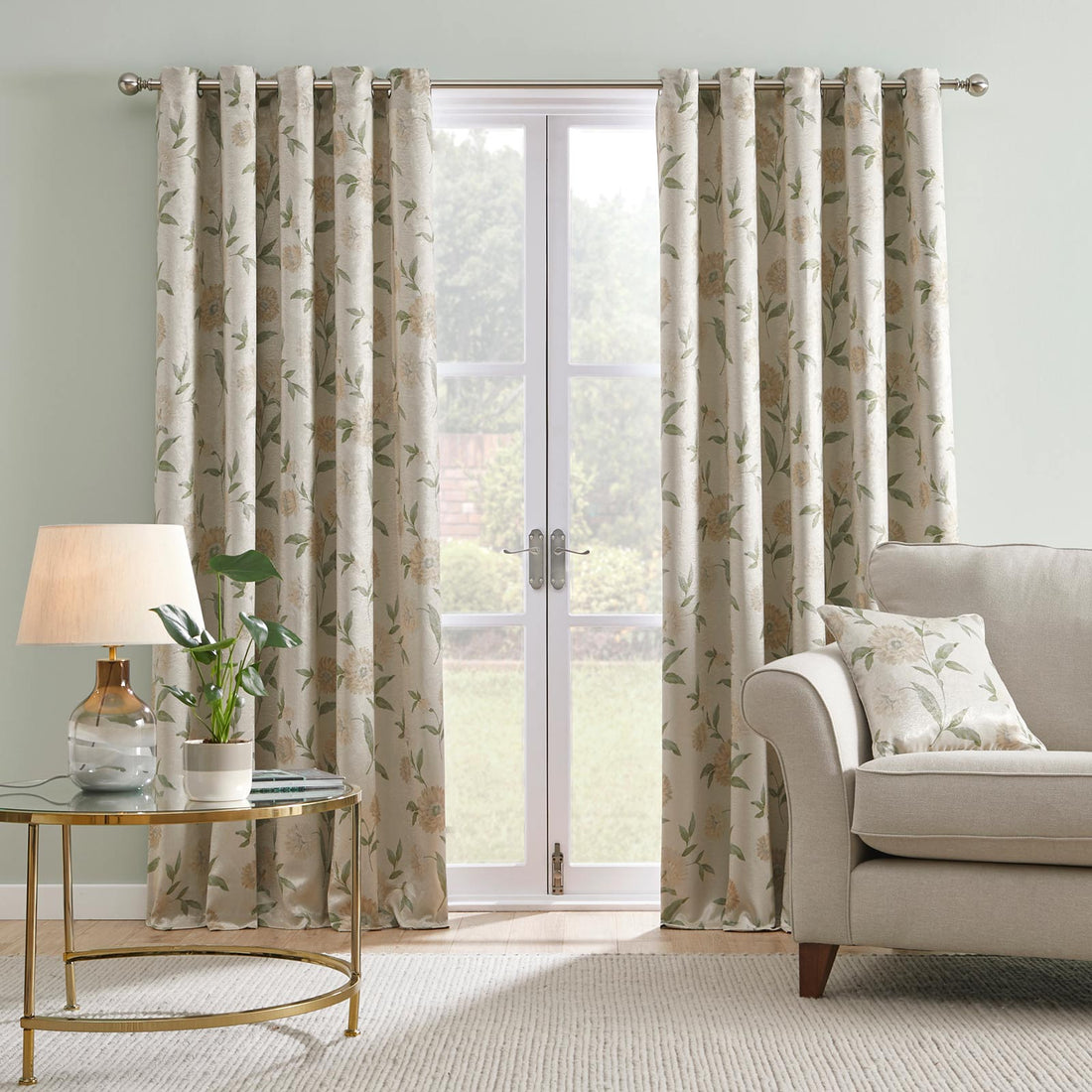 Dahlia Floral Dim Out Natural Thermal Eyelet Curtains