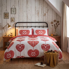 Scandi Heart Red 100% Cotton Flannelette Duvet Cover Bedding Set
