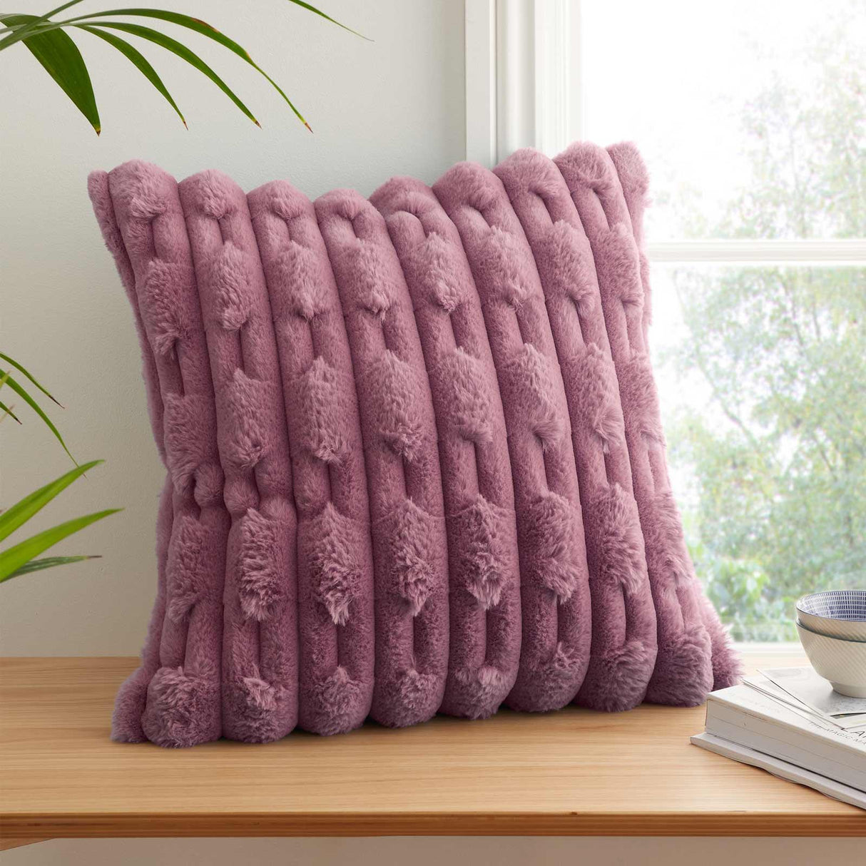 Bianca Carved Faux Fur Filled Cushion 50cm x 50cm 5