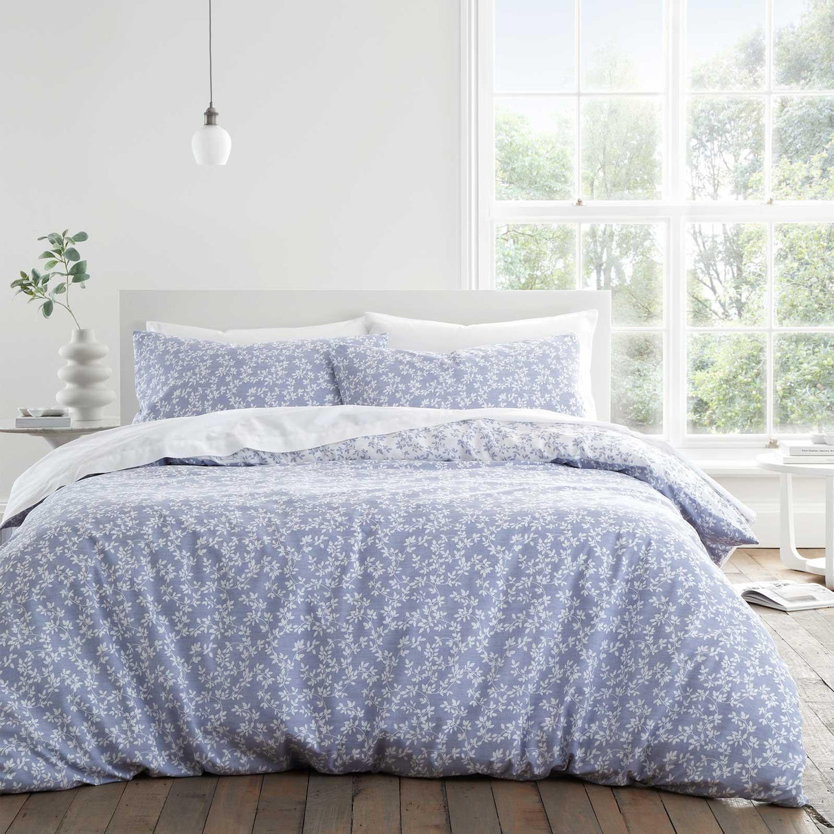 Bianca Shadow Leaves Cotton Duvet Cover Set - Blue