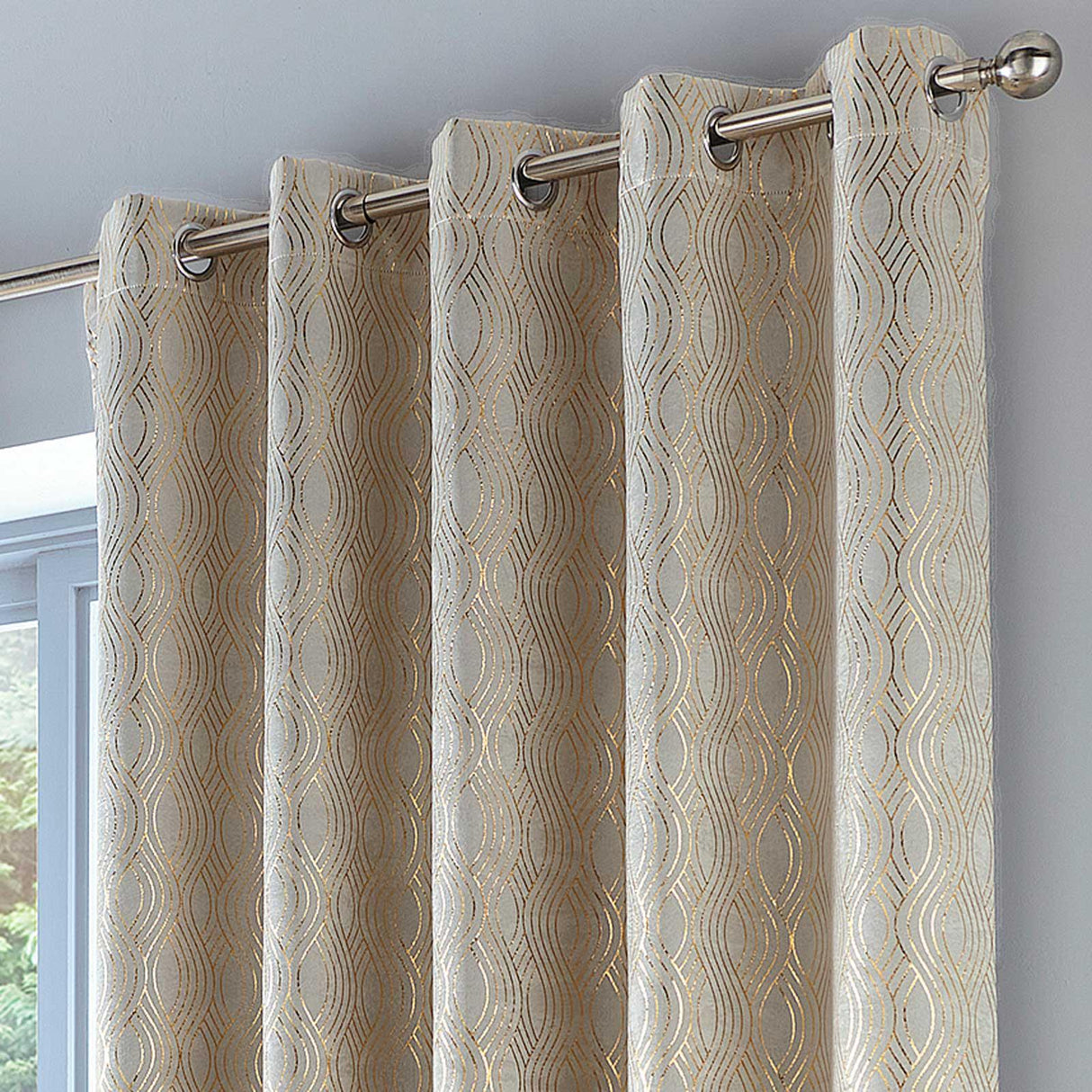 Broadway Metallic Eyelet Curtains Gold 90" x 54" by Enhanced Living