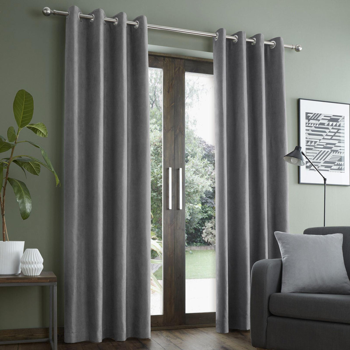 Faux Suede Eyelet Curtains by Catherine Lansfield