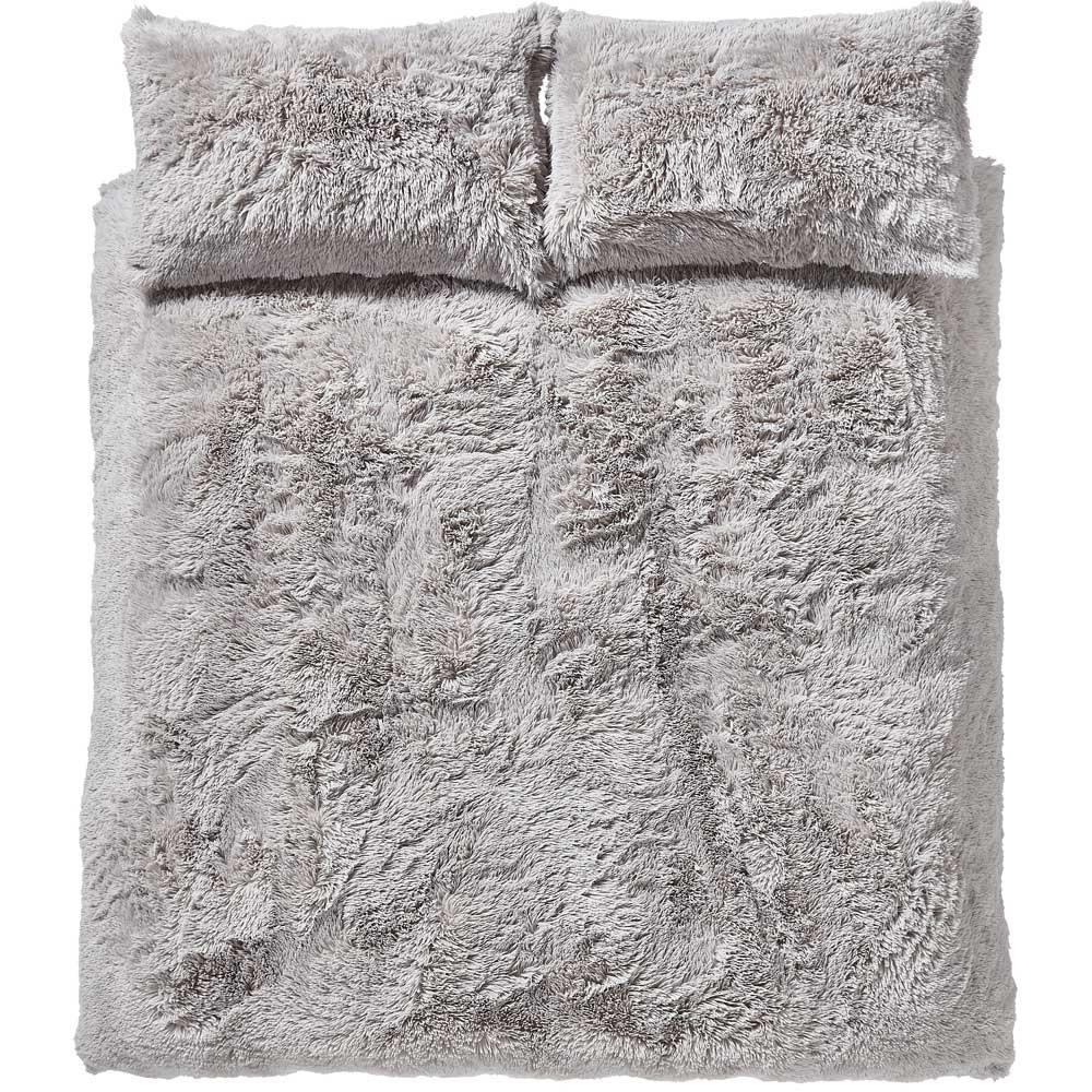 Cuddly Faux Fur Silver Duvet Cover Set