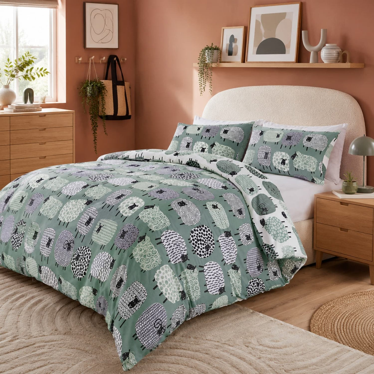 Dotty Sheep Polycotton Duvet Cover Set - Duck Egg
