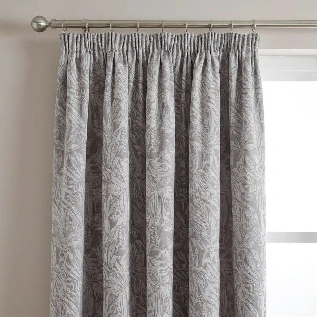 Botanic Lined Tape Top Pencil Pleat Curtains - Silver image 2
