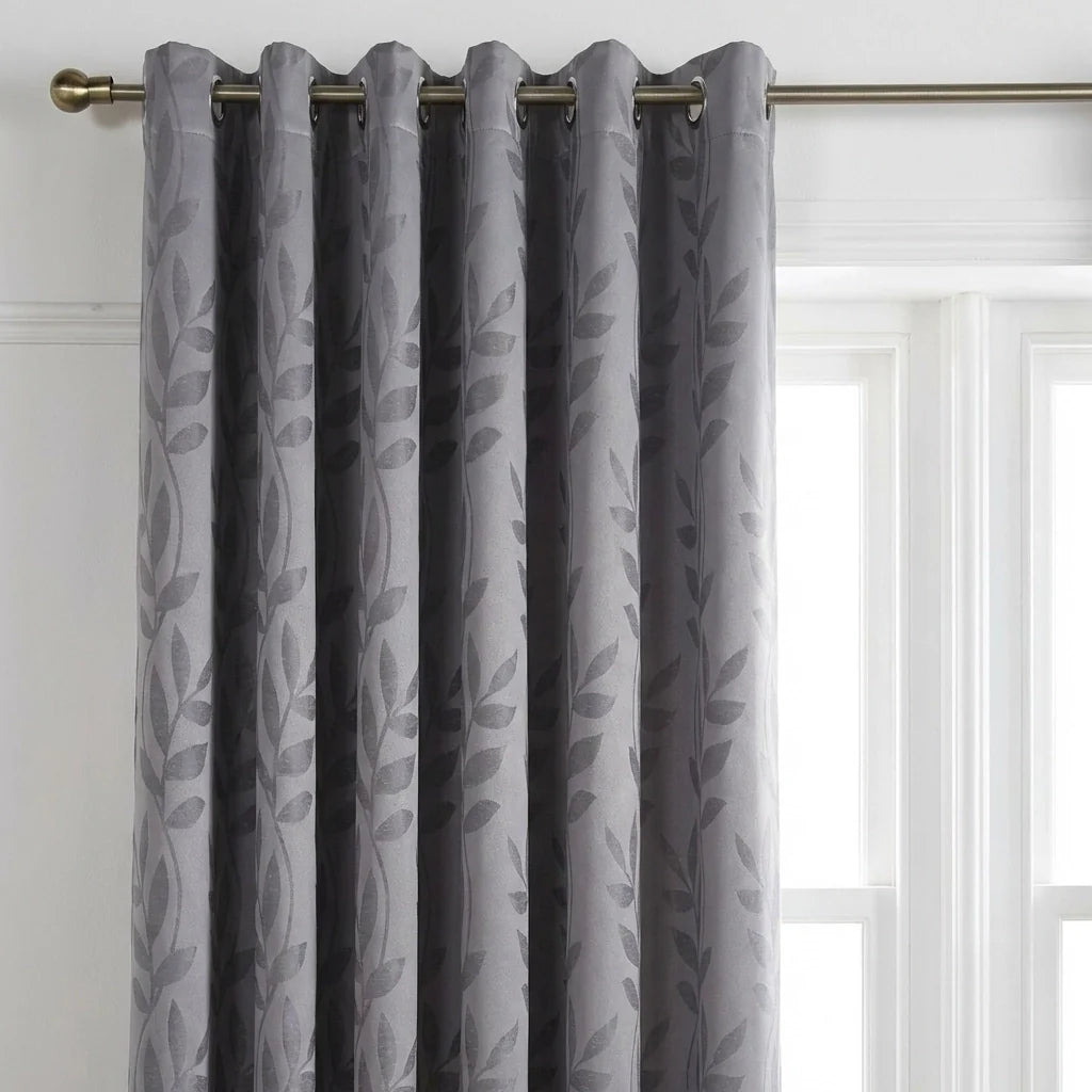 Tivoli Leaf Jacquard Lined Eyelet Curtains - Silver image 2