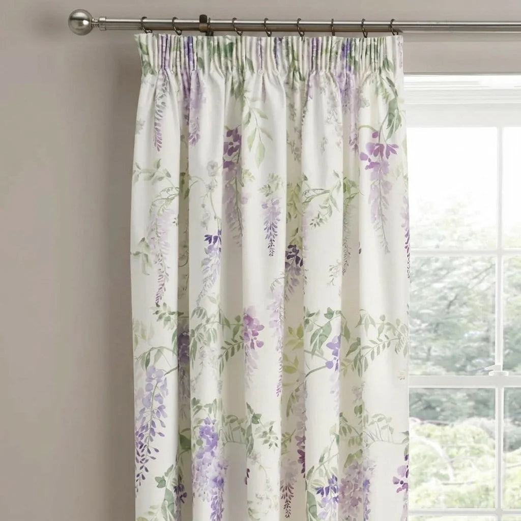 Wisteria Floral Lined Pencil Pleat Curtains - Lilac image 2