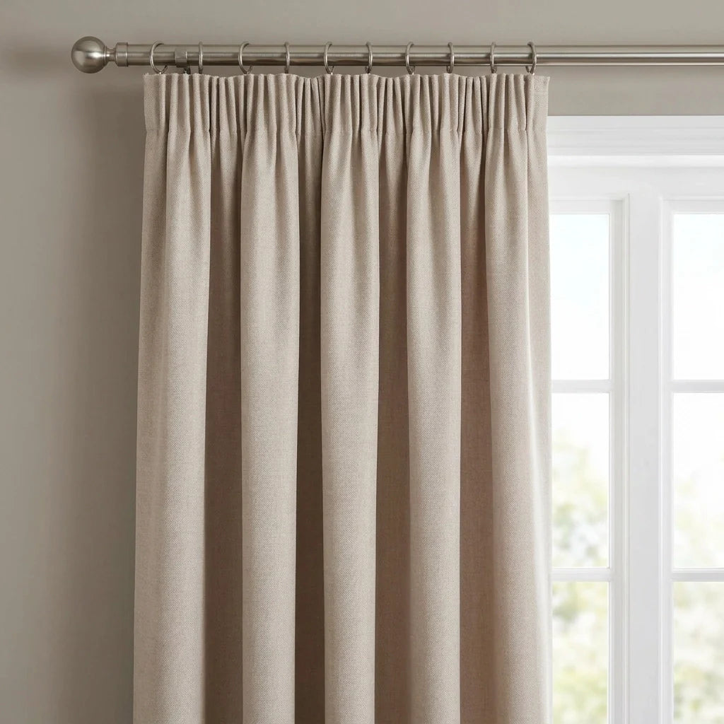 Eclipse Blackout Tape Top Pencil Pleat Curtains - Natural image 2