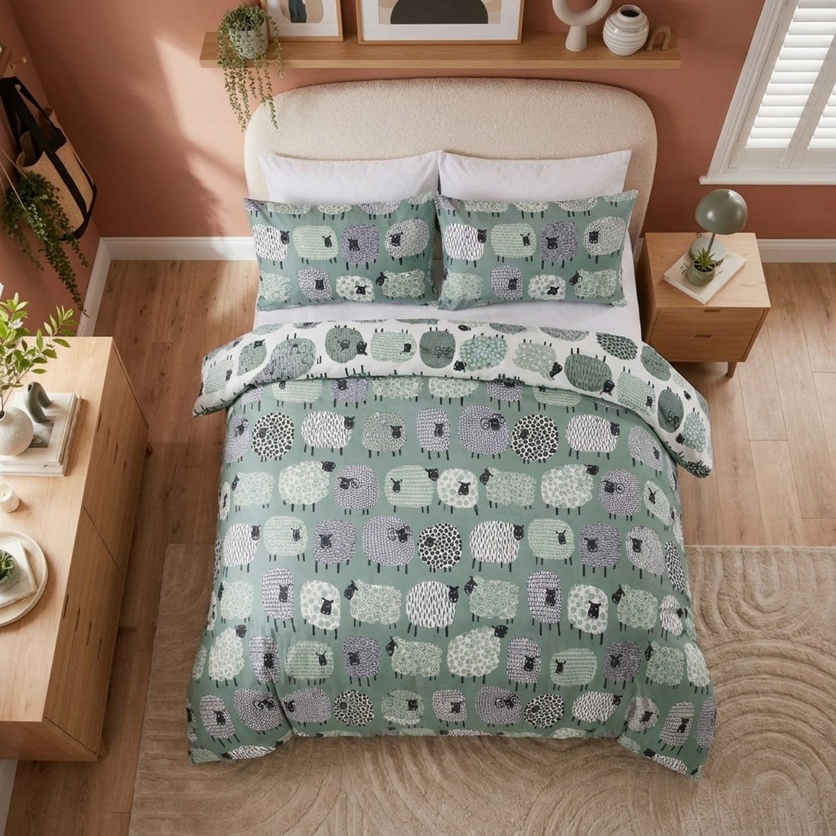 Dotty Sheep Polycotton Duvet Cover Set - Duck Egg