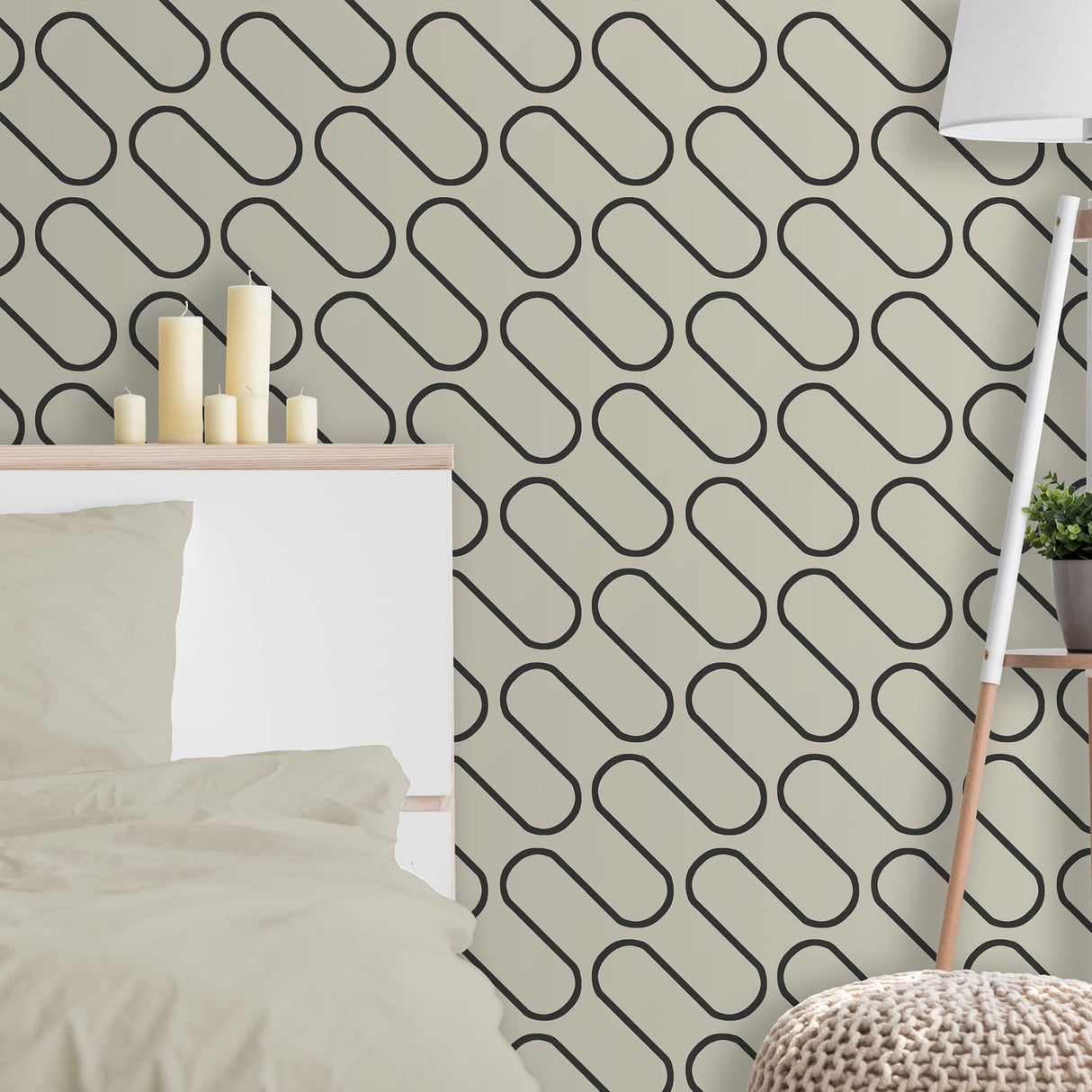 Catherine Lansfield Linear Curve Black Geometric Wallpaper - Linear Curve Geometric Cream