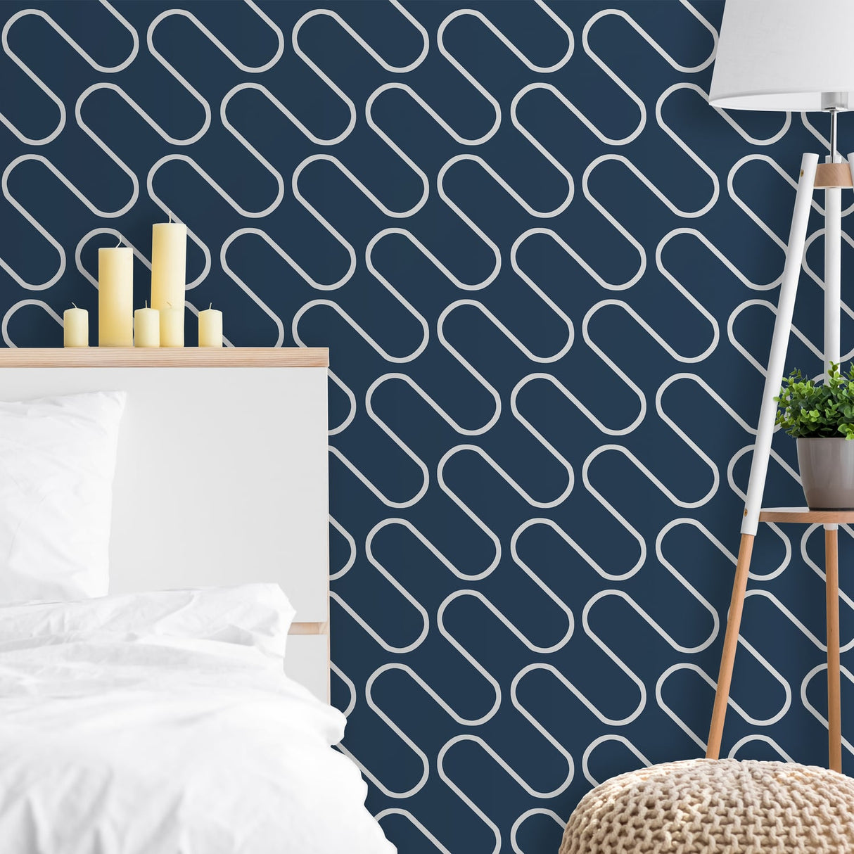 Catherine Lansfield Linear Curve Black Geometric Wallpaper - Linear Curve Geometric Navy