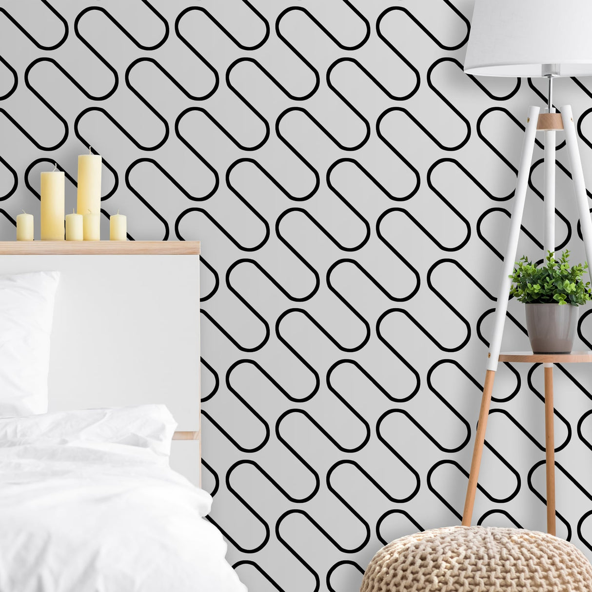 Catherine Lansfield Linear Curve Geometric Duvet Cover Set - Black - Linear Curve Geometric White Black