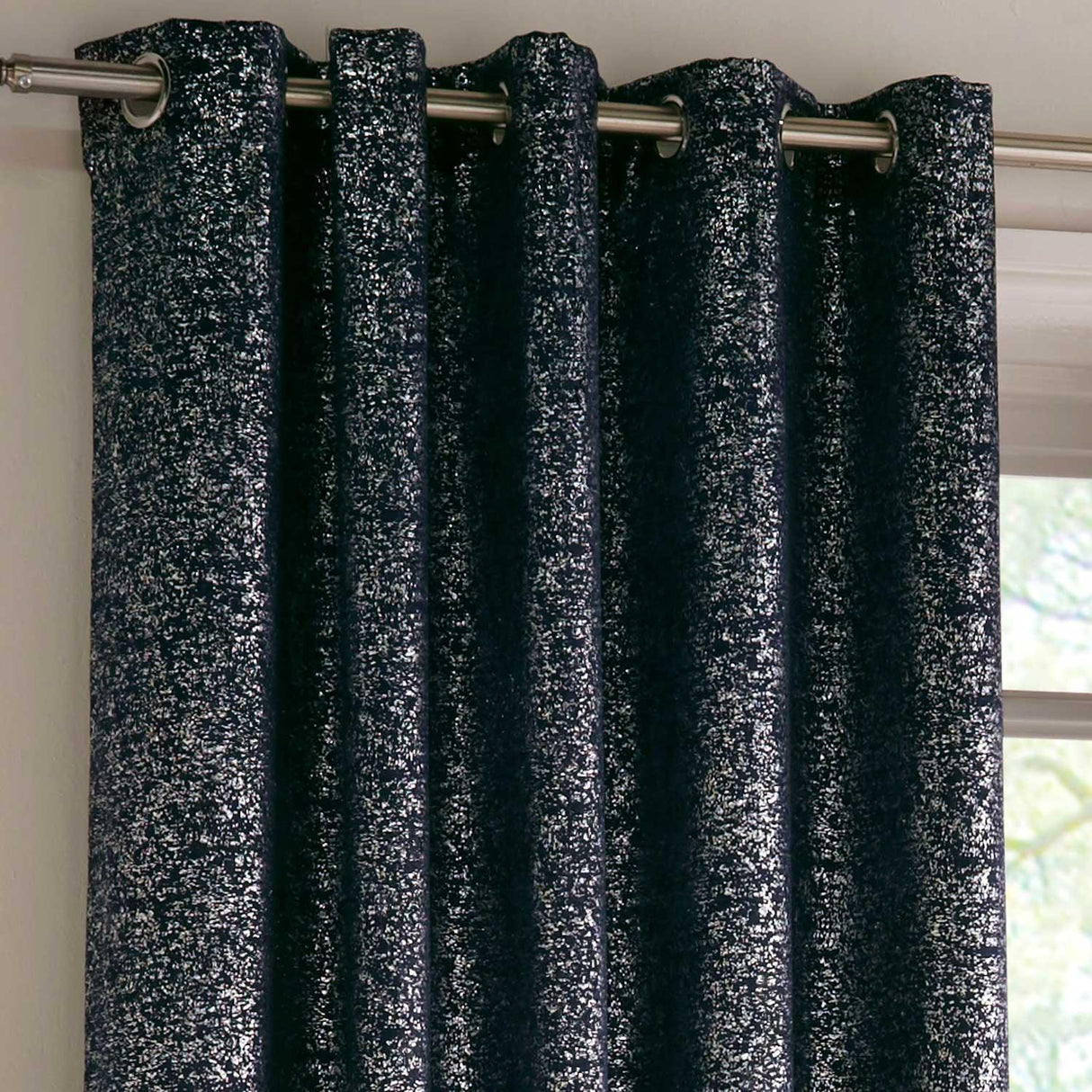 Halo Metallic Thermal Eyelet Curtains Navy 46" x 54" by Enhanced Living