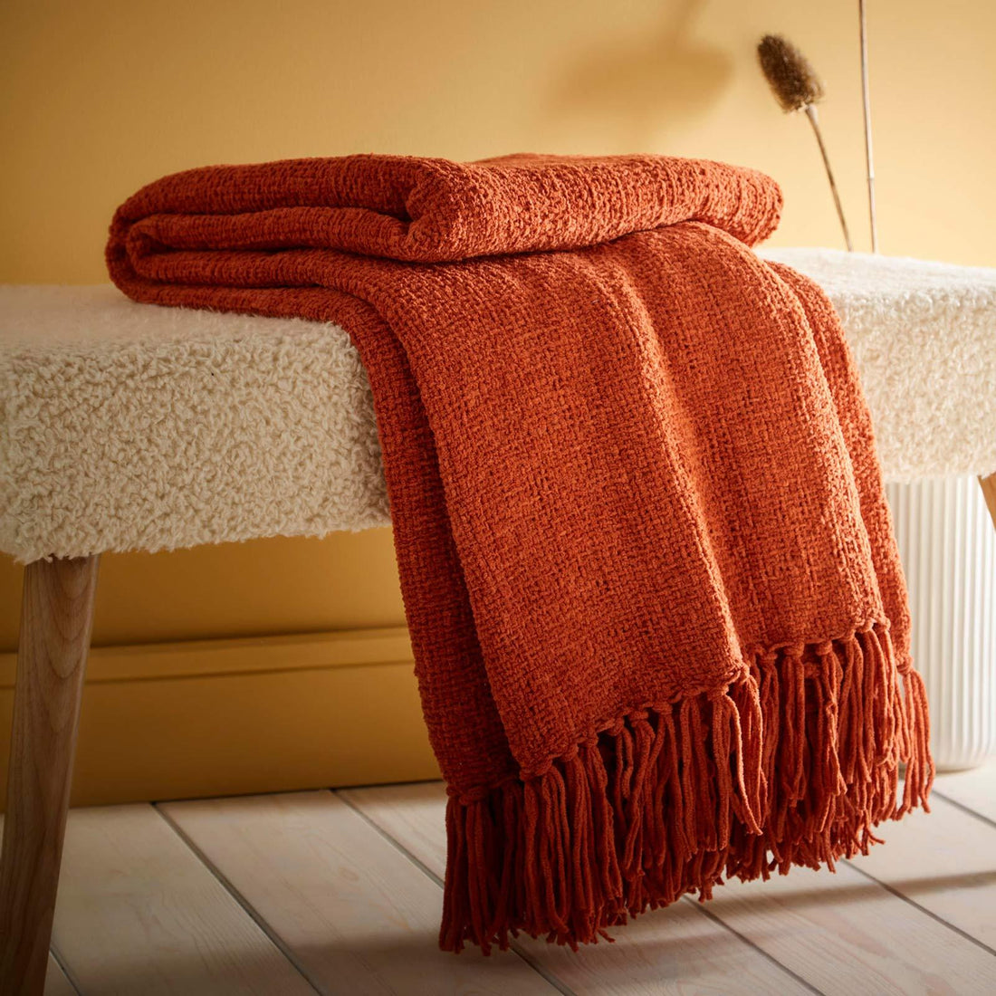 Textured Chenille Cosy Soft Woven Throw – Terracotta – 130cm x 180cm