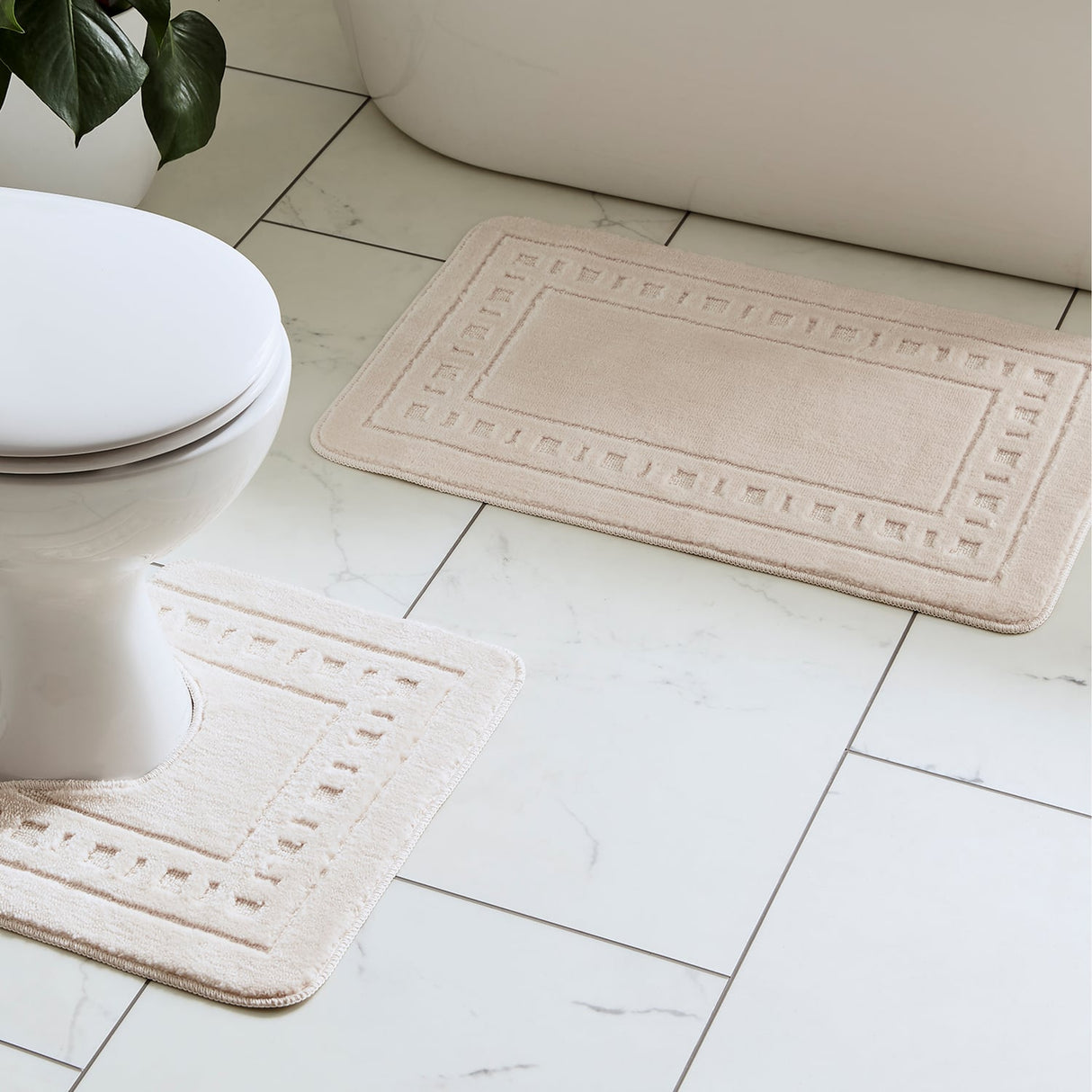 Catherine Lansfield Armoni 2 Piece Bath Mat and Pedestal Bathroom Set - Armoni Cream Bath Set