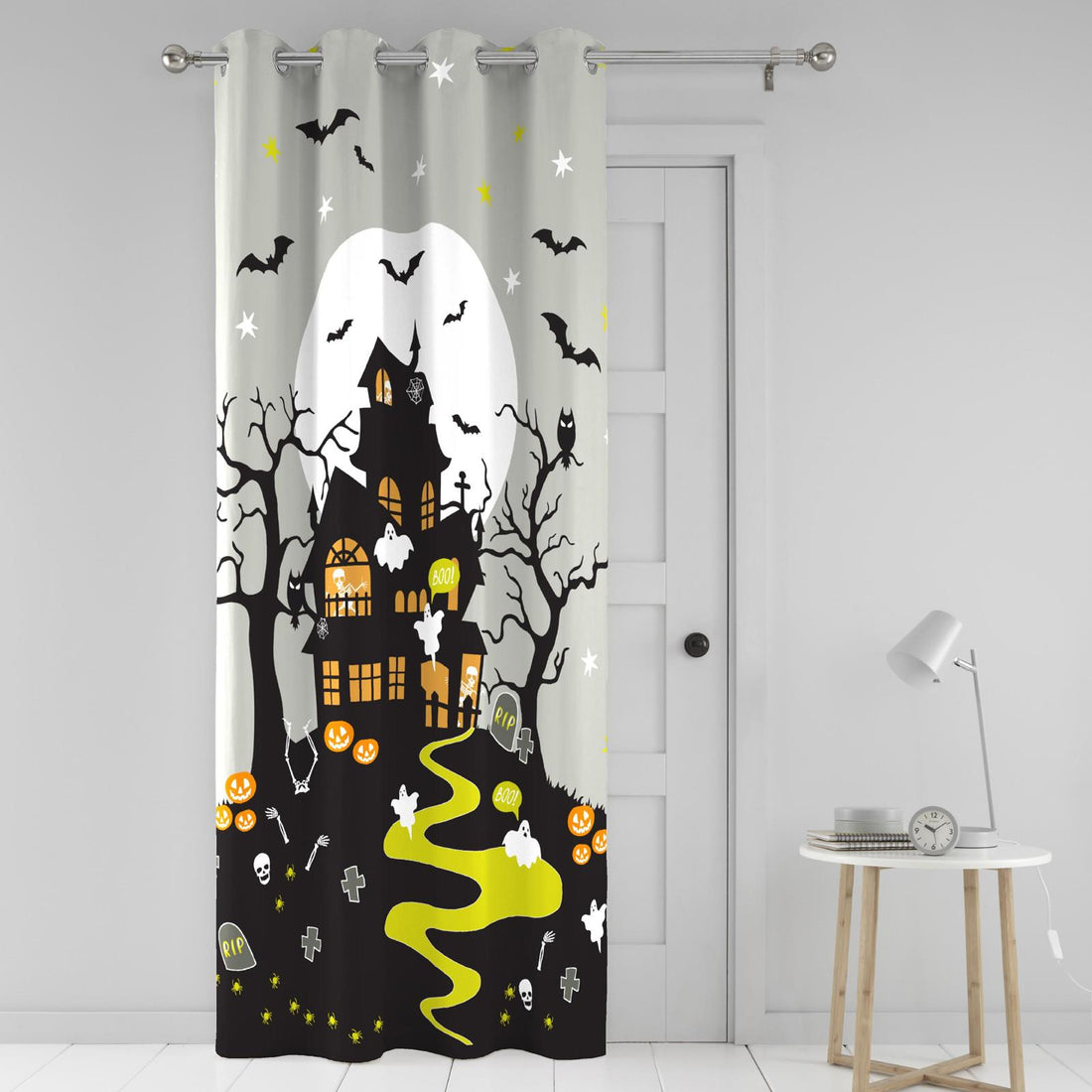 Haunted House Halloween Eyelet Curtain Panel Thermal