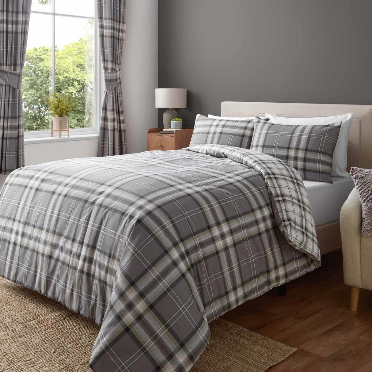 Catherine Lansfield Kelso Check Tartan Duvet Cover Set - Charcoal
