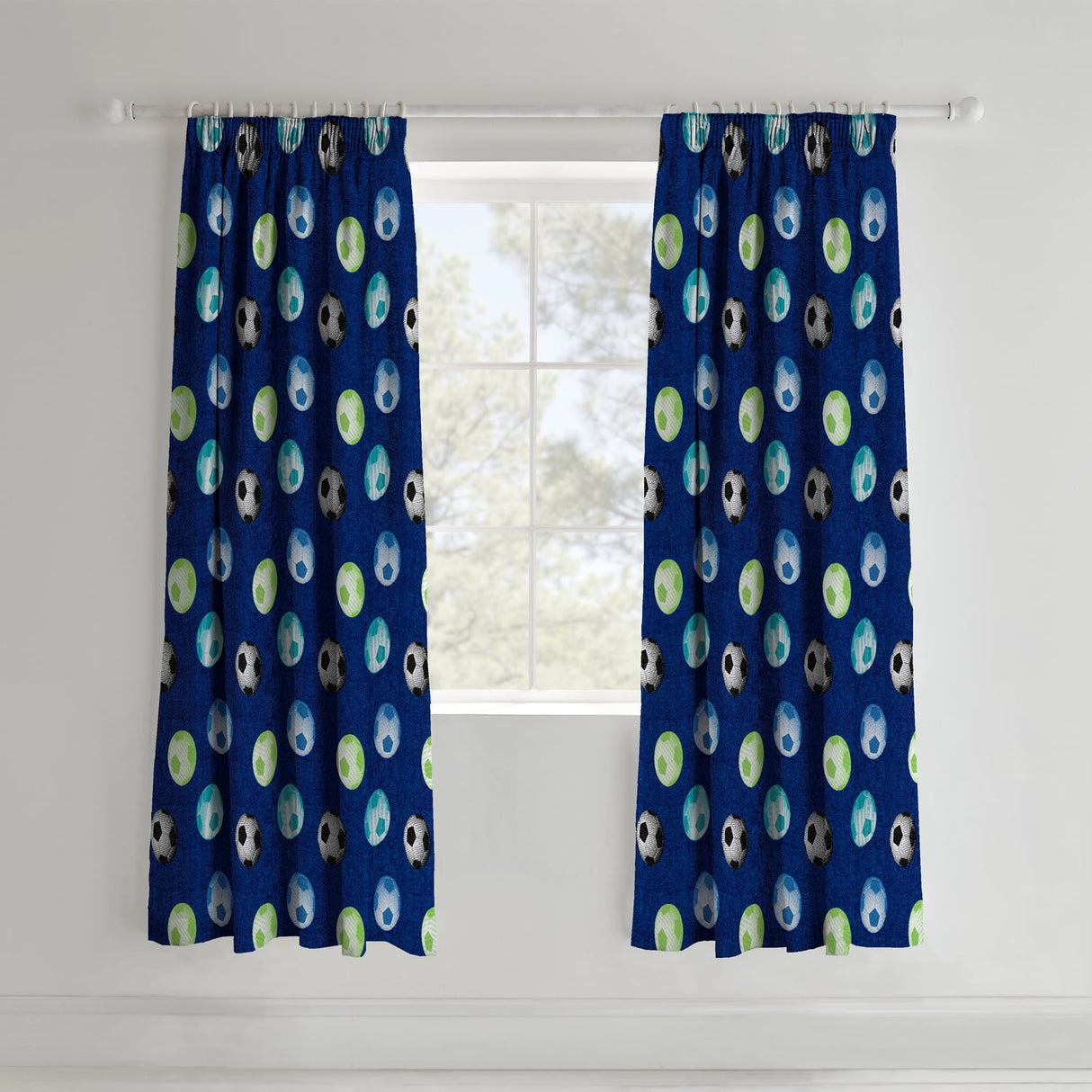 Catherine Lansfield Football Kids Tape Top Curtains Polycotton - Football Blue Curtains