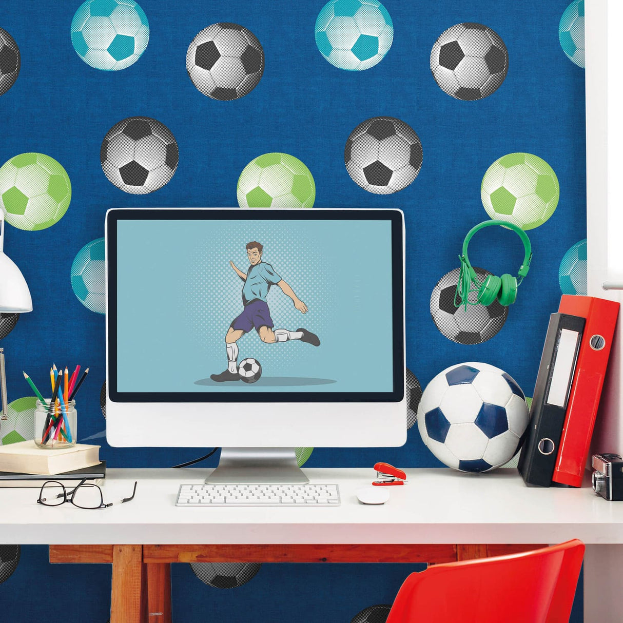Catherine Lansfield Football Blue Wallpaper - Football Wallpaper