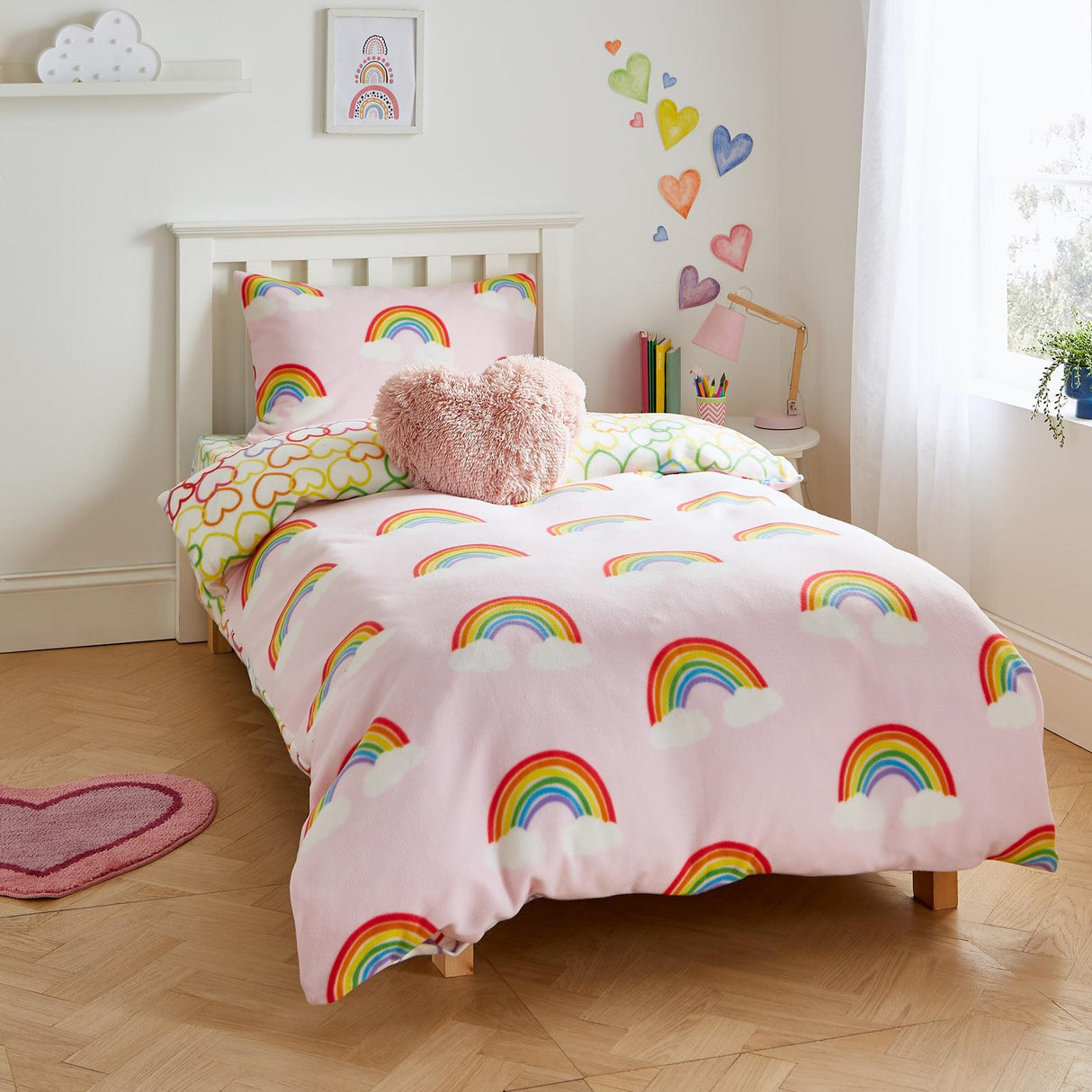 Rainbow Hearts Fleece Duvet Cover Set by Catherine Lansfield