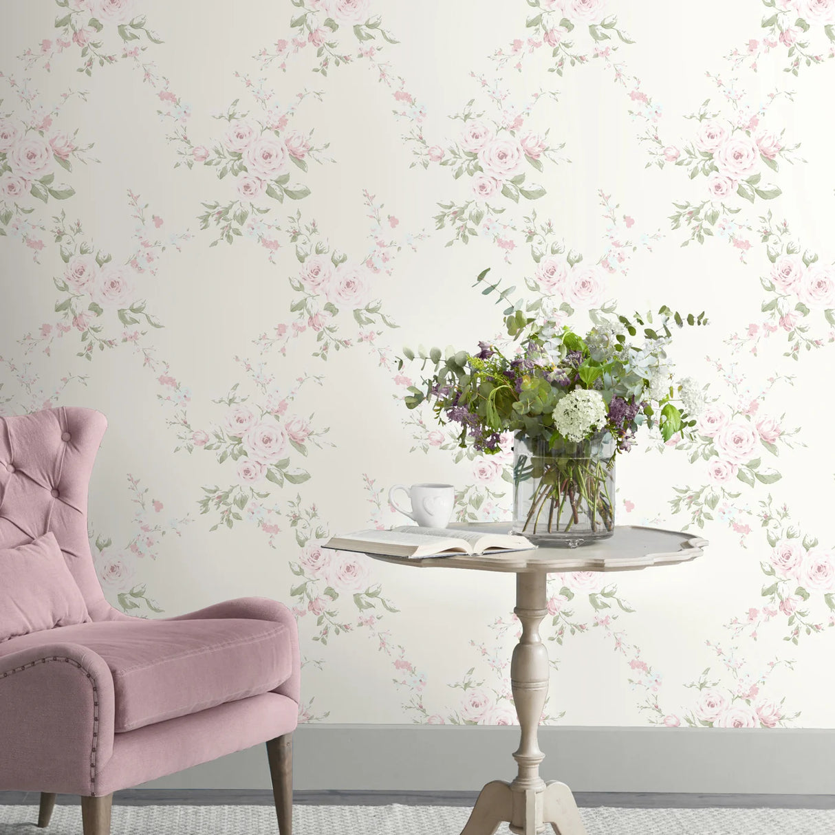 Catherine Lansfield Canterbury Floral Wallpaper Cream 2