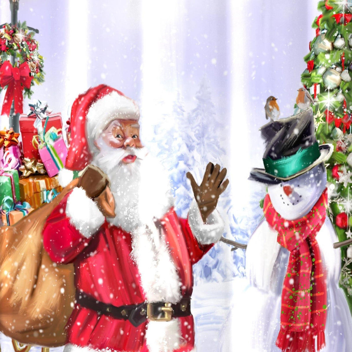 Santa & Snowy Eyelet Curtain Panel by Fusion