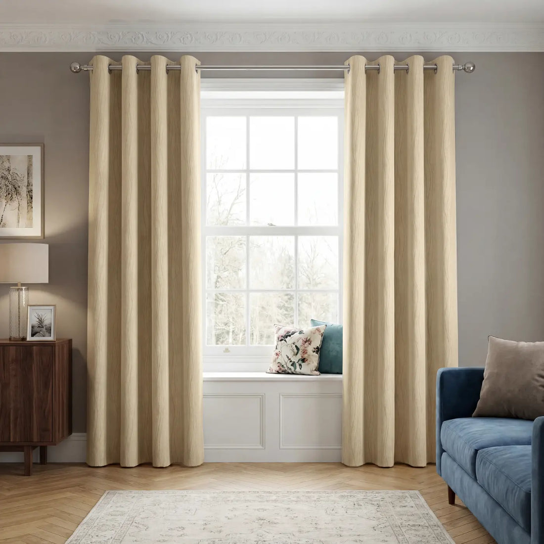 Goodwood Cream Thermal Blackout Eyelet Curtains Embossed