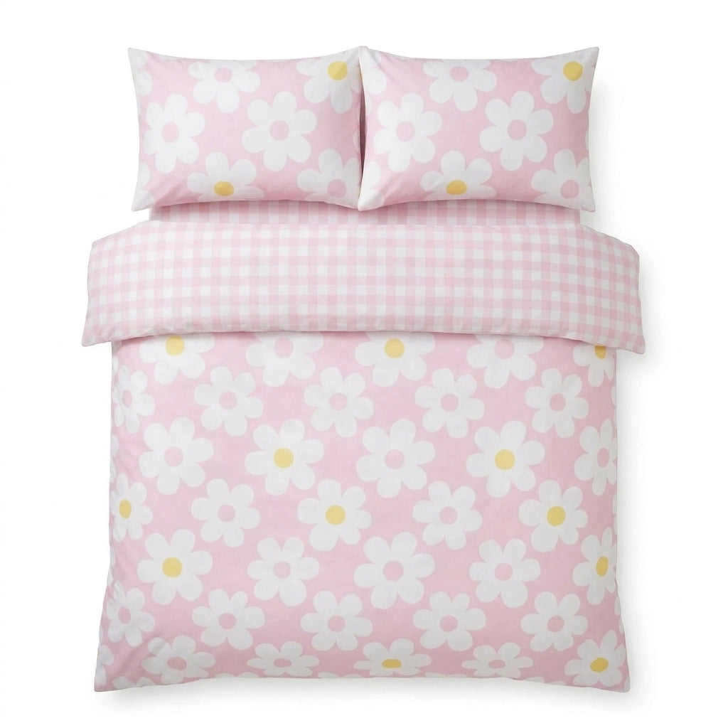Retro Daisy Pink Floral Duvet Cover Set 2