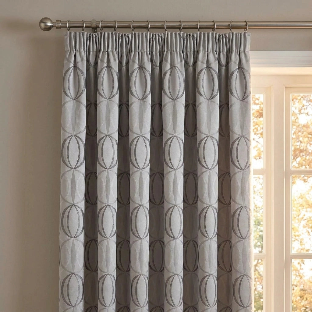 Omega Geometric Jacquard Lined Tape Top Curtains Silver 2