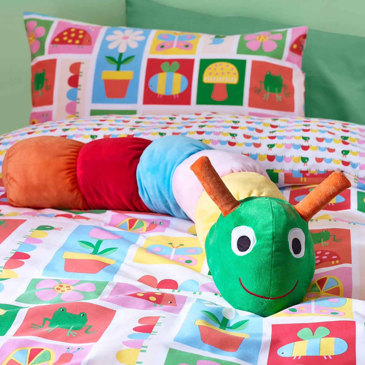 Catherine Lansfield Charlee Caterpillar 3D Shaped Kids Filled Cushion 2