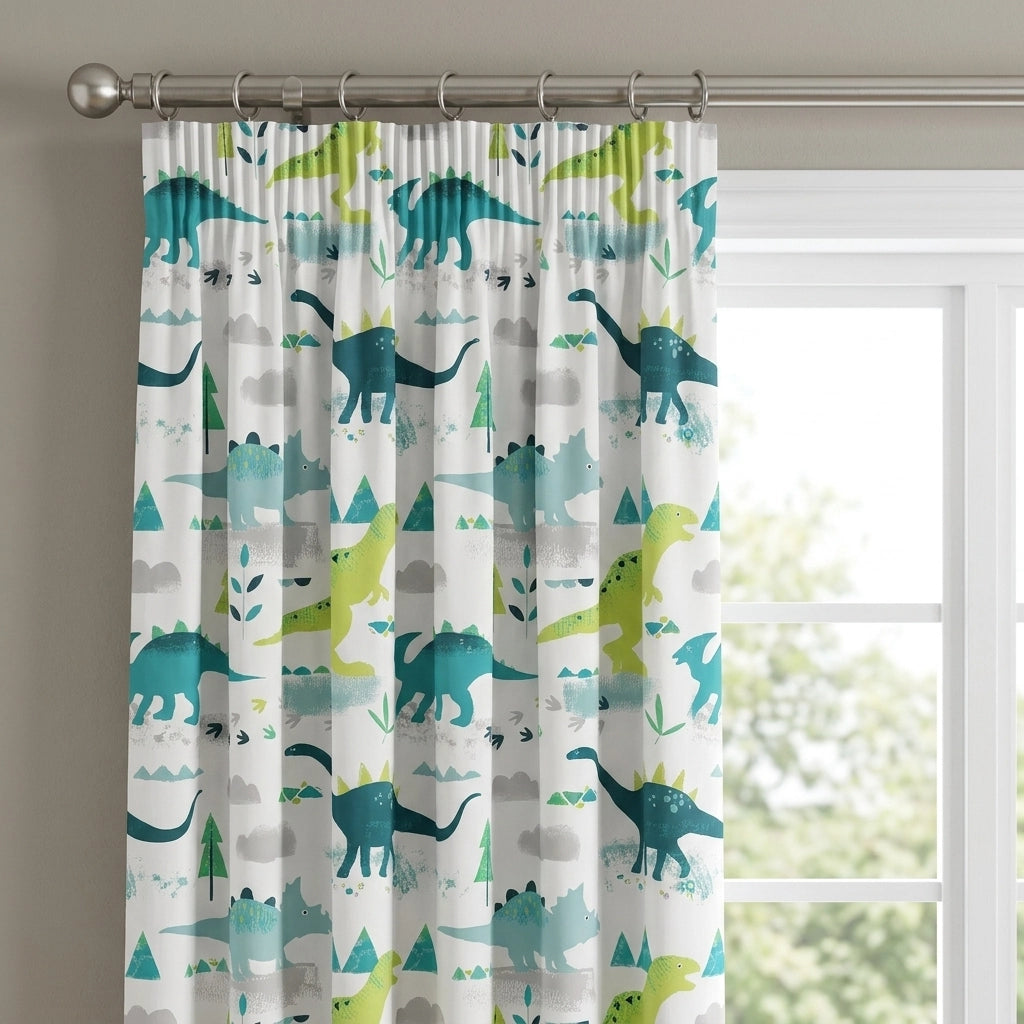 Dino Kids Dinosaur Print Tape Top Curtains 2