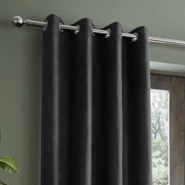 Faux Suede Eyelet Curtains Black