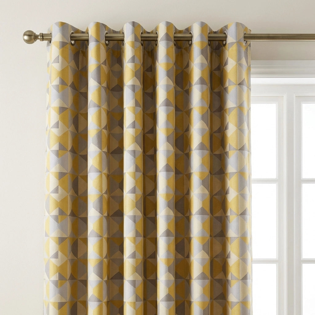 Skandi Jacquard Lined Eyelet Curtains Ochre 2