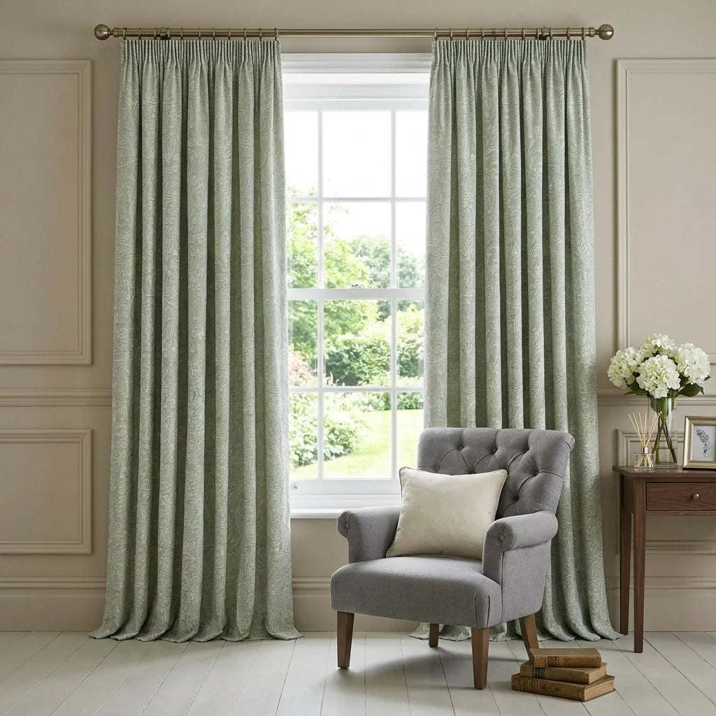 Aveline Floral Pencil Pleat Ready Made Curtains - Green
