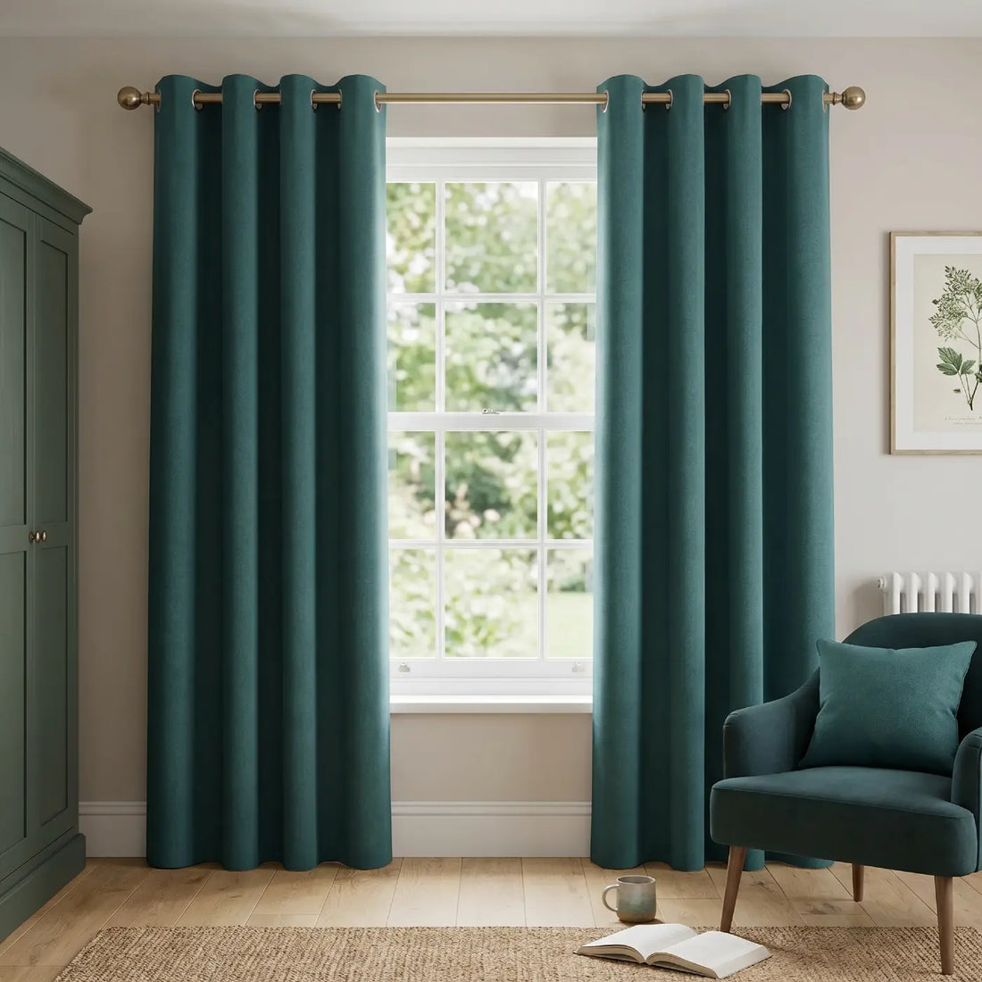 Austin Lined Linen Thermal Blackout Eyelet Curtains Teal Look