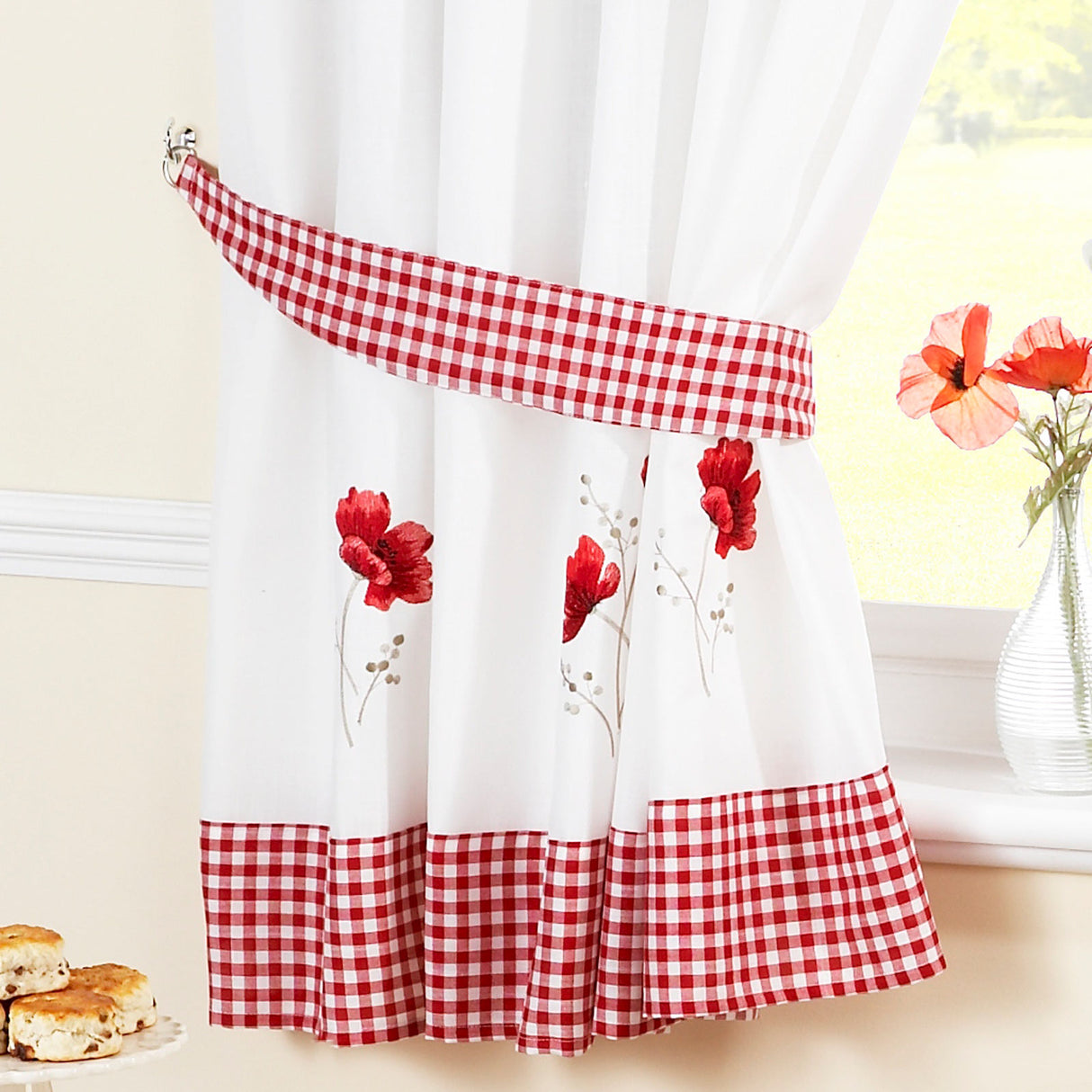 Poppies Tape Top Kitchen Pelmet by Alan Symonds