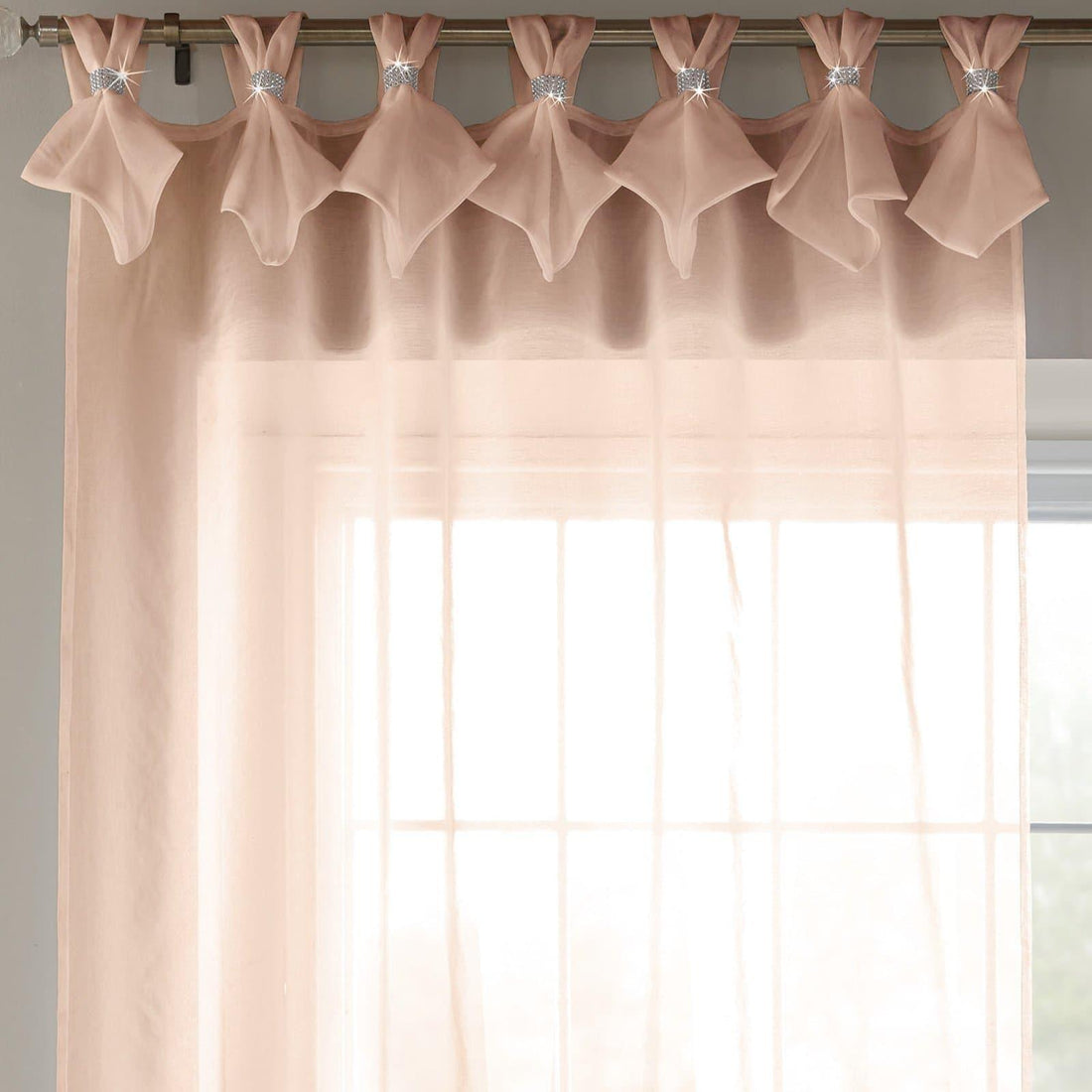 Tiara Diamante Tab Top Blush Pink Voile Curtains Panels Textured