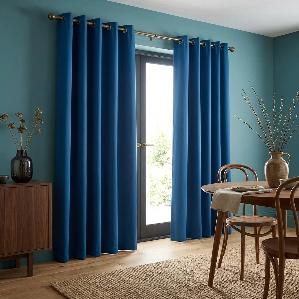 Elise Room Darkening Blue Thermal Blackout Eyelet Curtains