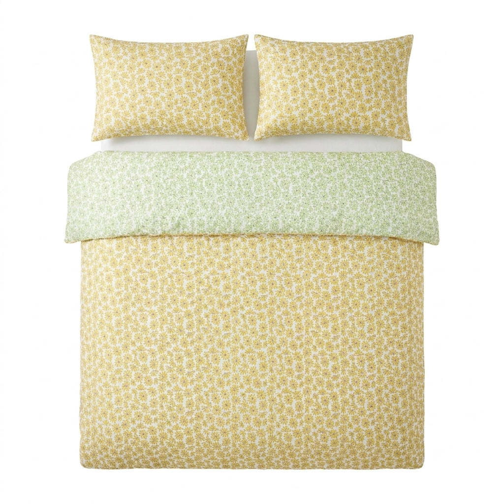 Retro Daisy Floral Yellow Polycotton Duvet Cover Set 2
