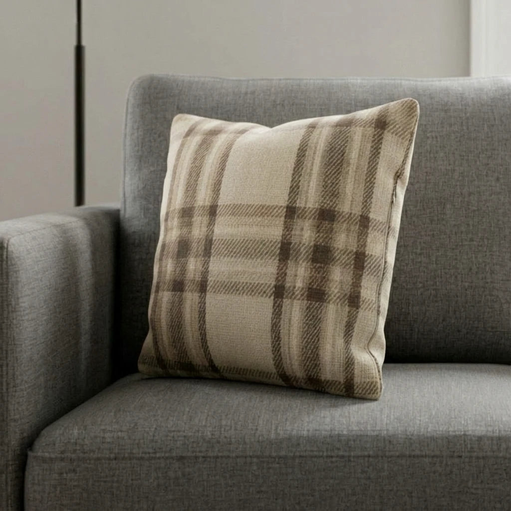 Highland Check Natural Cushion Cover 17" x 17 3