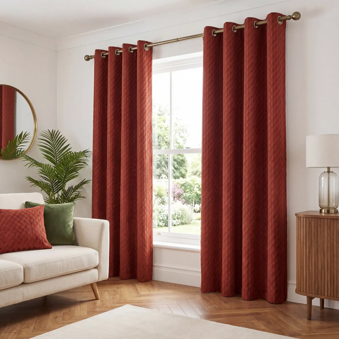 Tokyo Orange Velvet Dimout Eyelet Curtains Embossed