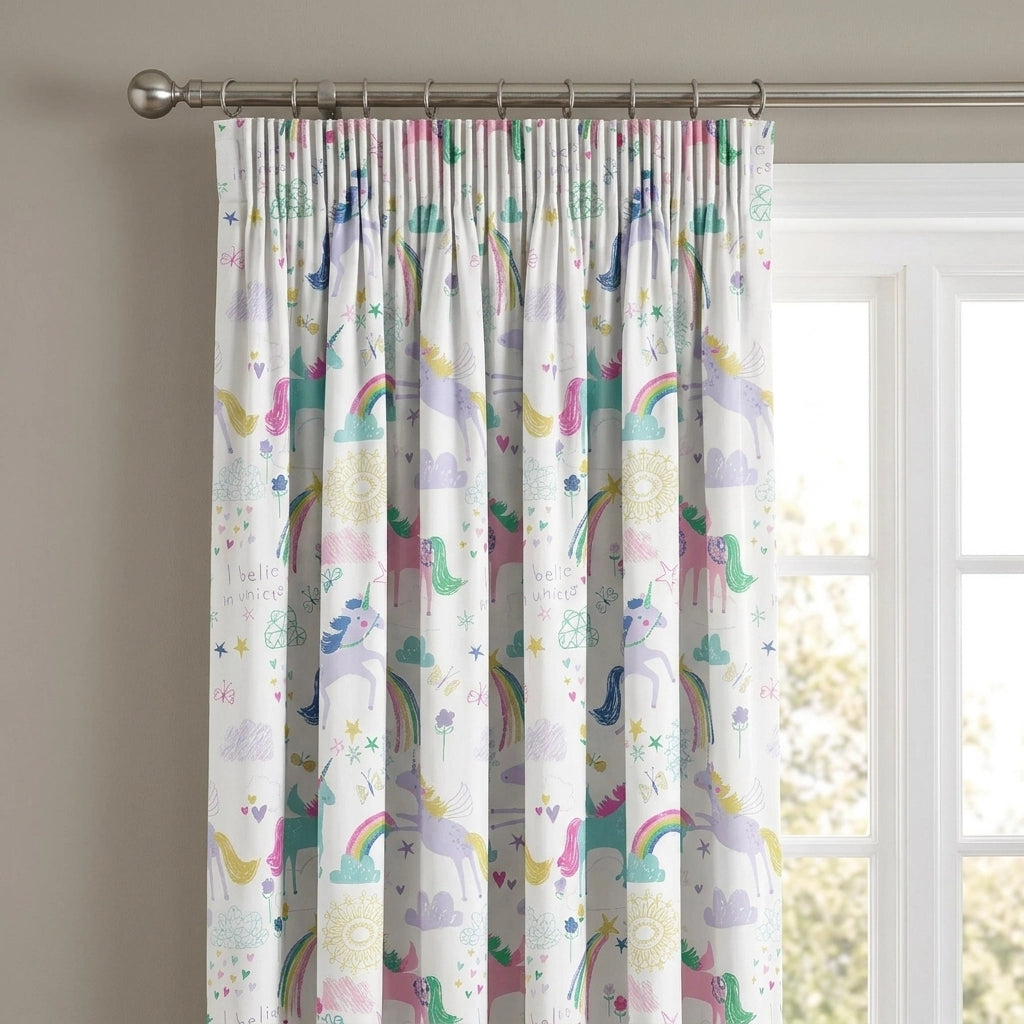 Rainbow Unicorn Kids Tape Top Curtains 2