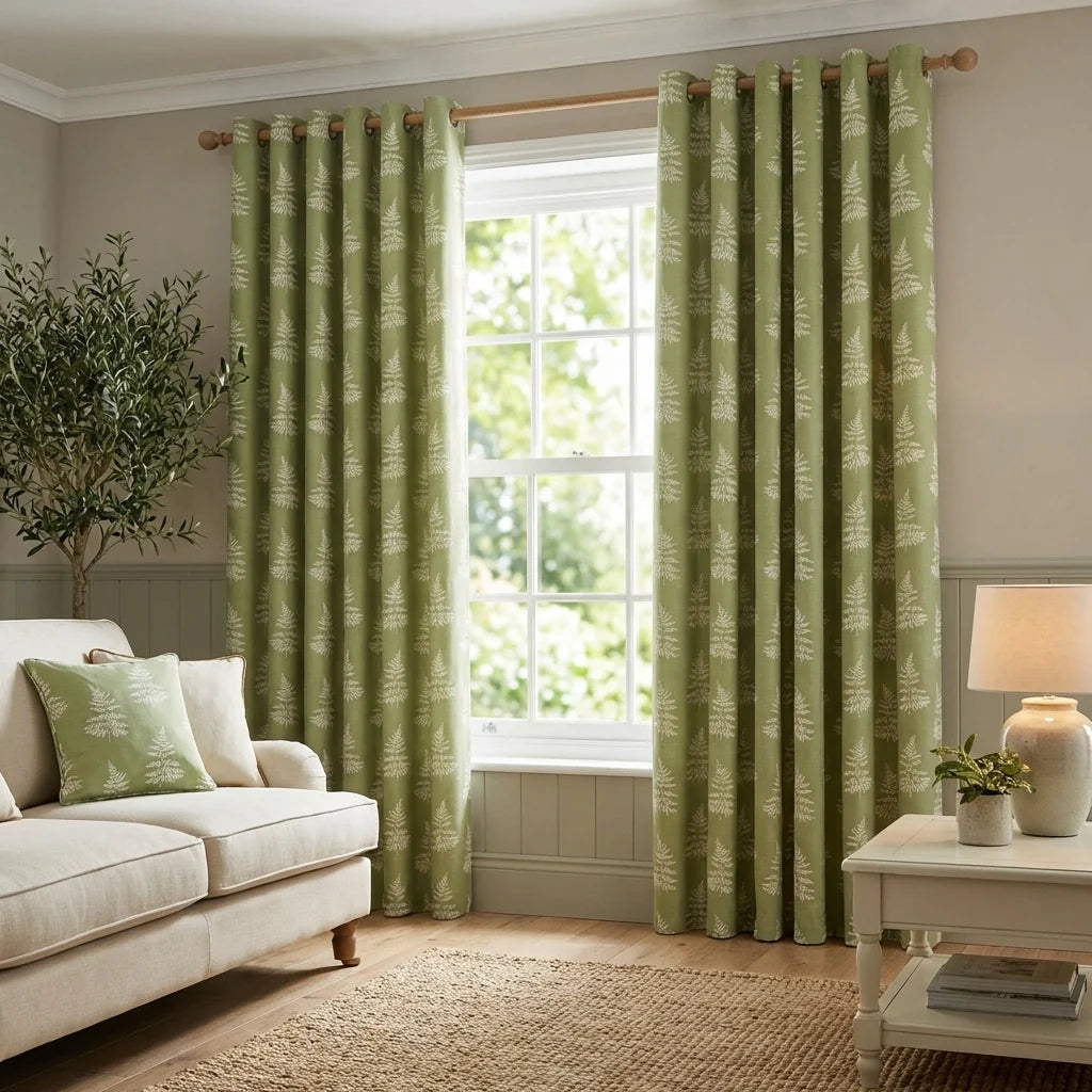 Esher Fern Green Eyelet Curtains